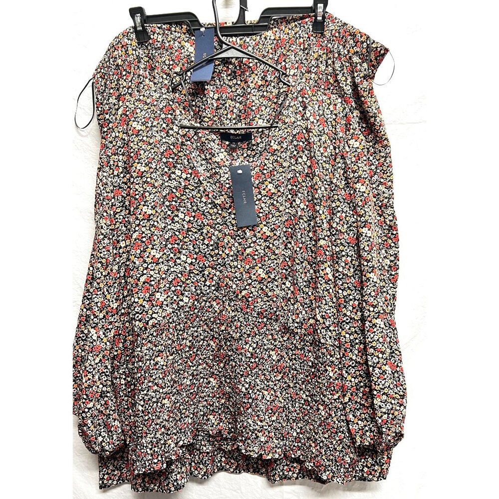 New Eclair Womens Plus Size 5X Floral Print 3/4 Elastic Sleeve Blouse Skirt Set
